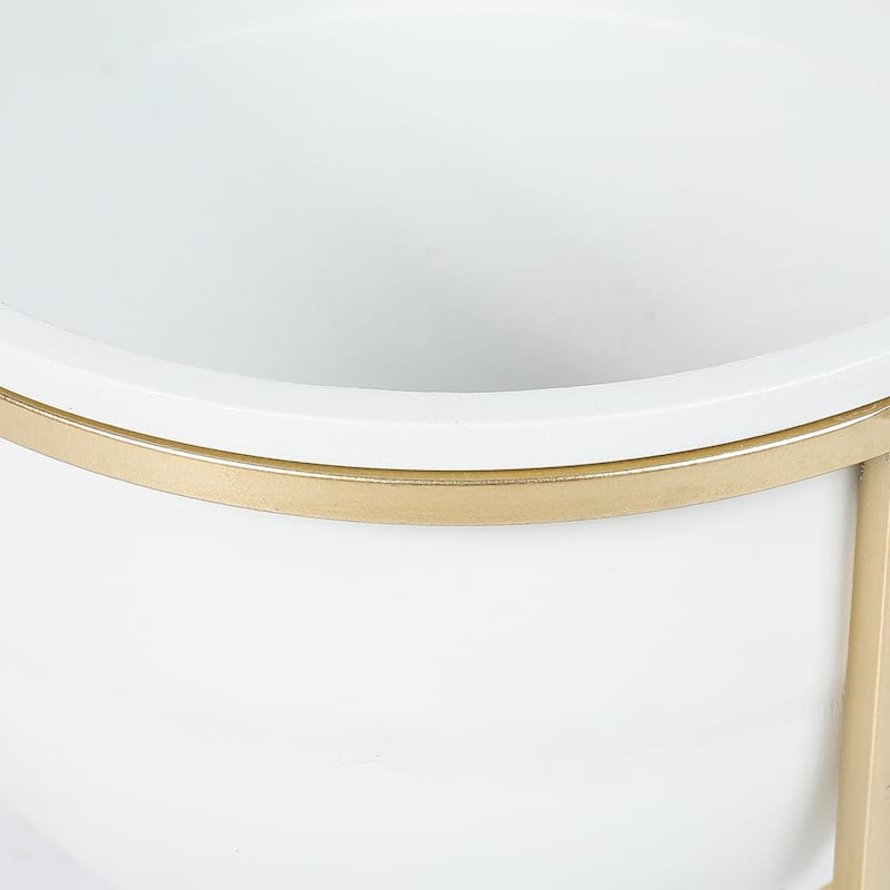White Metal Cachepot Planters with Gold Metal Stands (Set of 2)