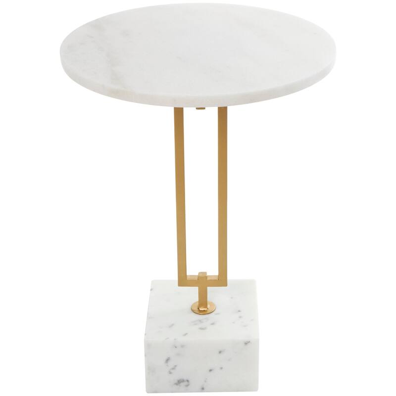 White Marble Geometric Accent Table with Gold Metal Rectangular Stand