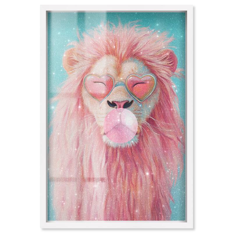 Pastel Lion Bubblegum Shadowbox by Art Remedy - White - 30" x 45"