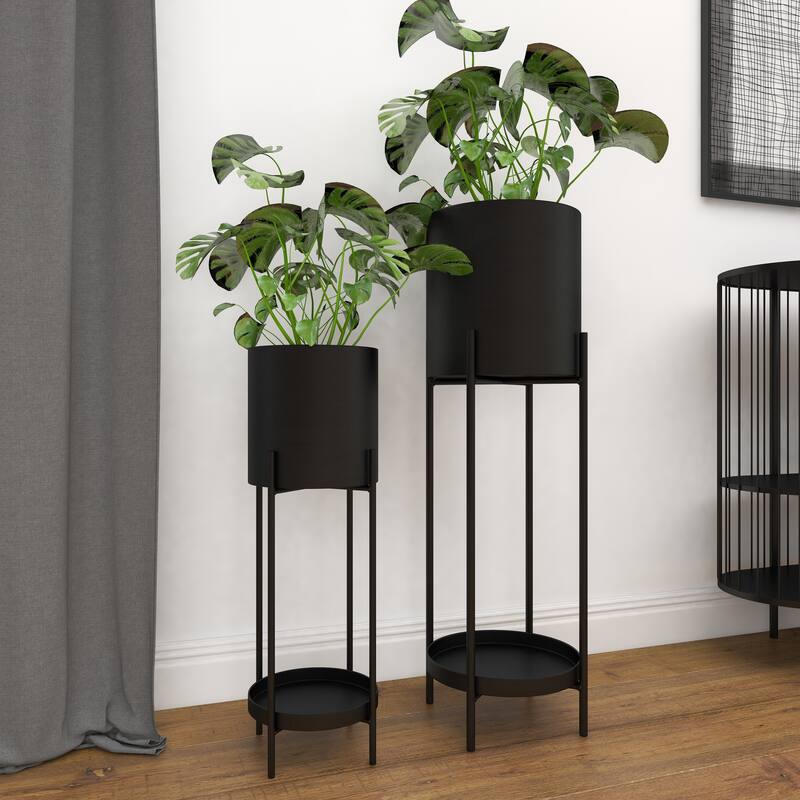 Black or Silver Modern Glam Contemporary Planter Stand (Set of 2) - S/2 24", 33"H