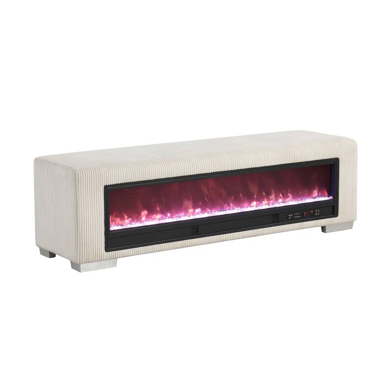 Furniture of America Goffney Chenille Bench with Fireplace Simulator and Bluetooth Audio