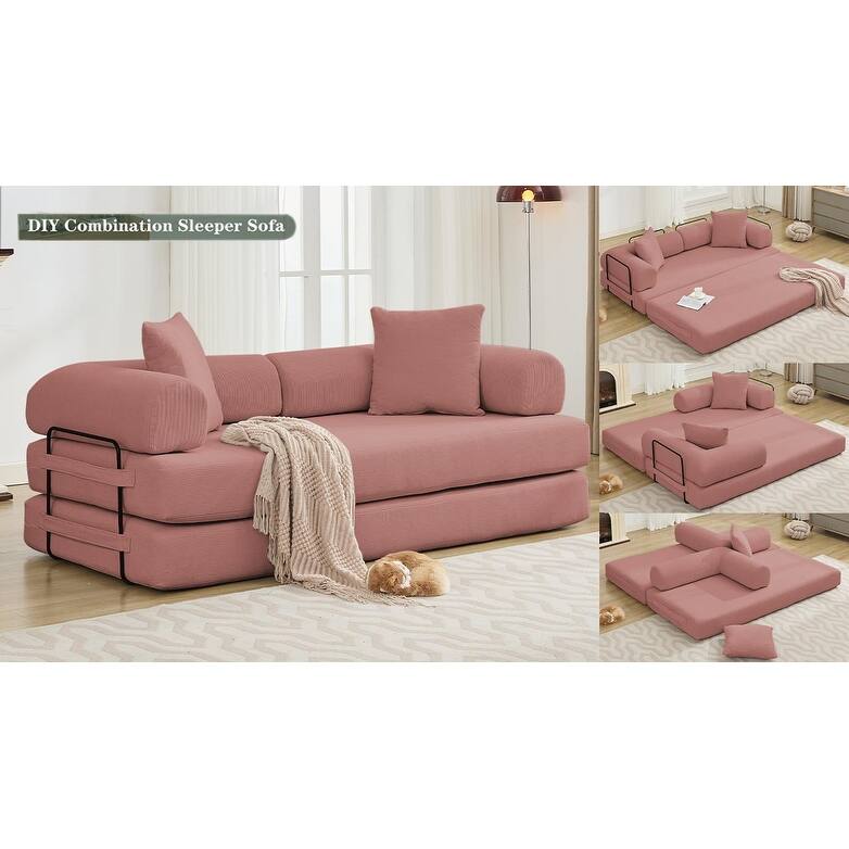 Folding Convertible Out Sleeper Sofa Bed,4-in-1 DIY Combination Convertible Sofa