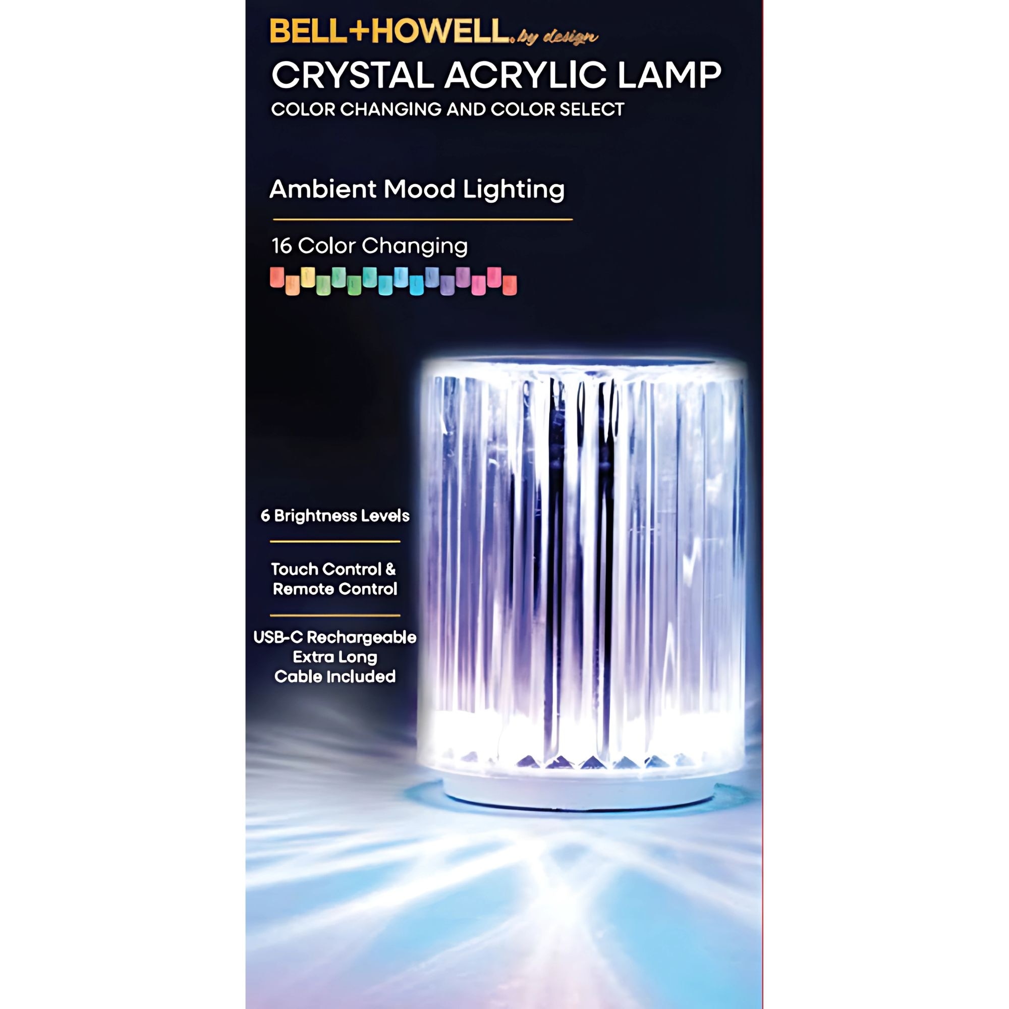 Bell + Howell Topaz Table Lamp Small Cordless Touch LED Rechargeable Acrylic Multi-Color