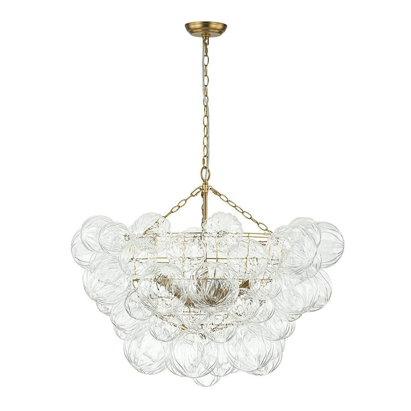 Brass Luxury Faceted Glass Globe Cluster Bubble Chandelier
