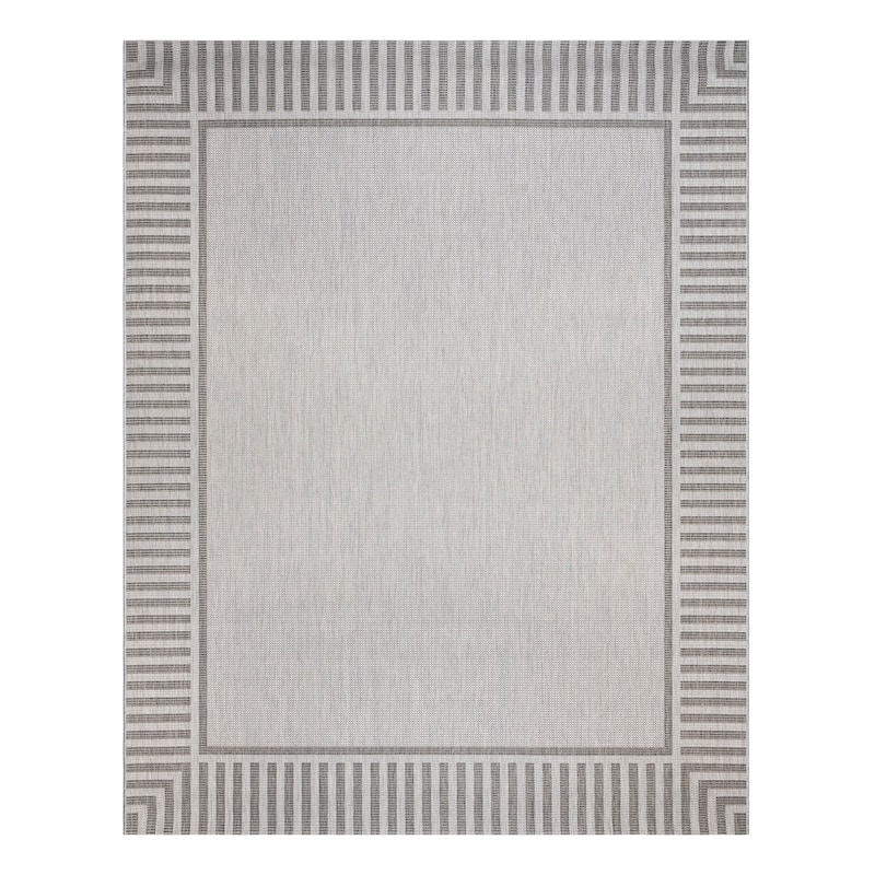 Gertmenian Paseo Kiano Modern Stripe Border Polypropylene Flatweave Indoor/ Outdoor Area Rug - 7'10"x10' - Ash/ Steel