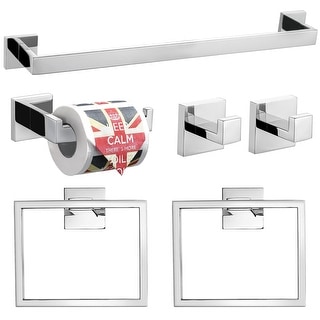 6-Piece Bathroom Towel Bar Sets Polished Chrome 23.6 inch Towel Bar Stainless Steel Towel Ring ...