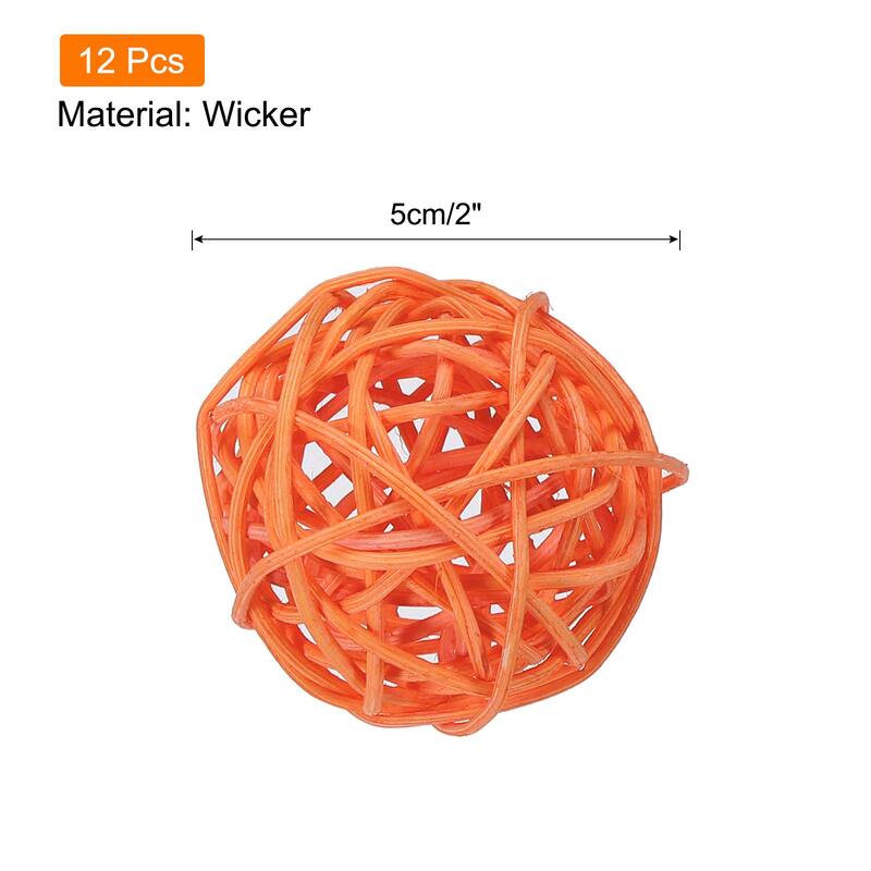 12 Pcs Wicker Rattan Balls 2In for Vase Fillers Party Decorative - Orange