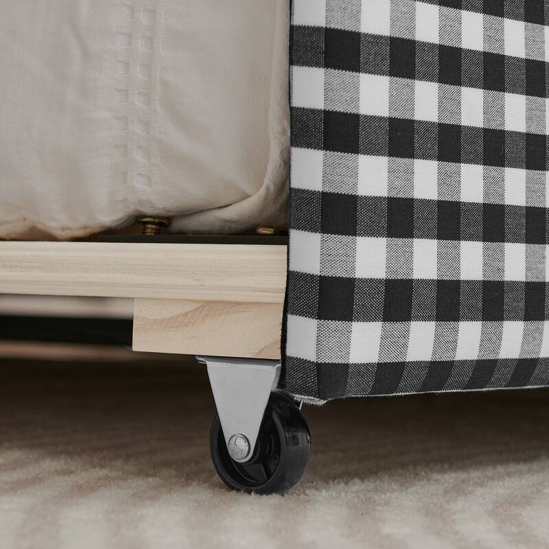 Roomfitters Gingham Daybed with Trundle, Twin Upholstered Sofa Bed with USB Port and Wave Edge Design