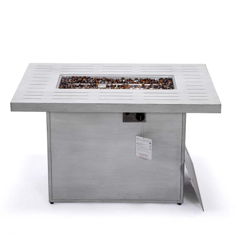 LeisureMod Chelsea 44" Modern 55000 BTU Propane Patio Fire Pit Table with Wind Guard for Porch Backyard Garden Decor