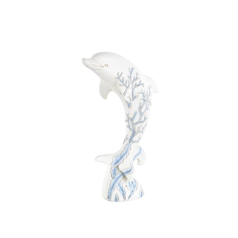 Polystone Animal Curved Decorative Sculpture with Blue Coral Patterns - White - Roche River Decor