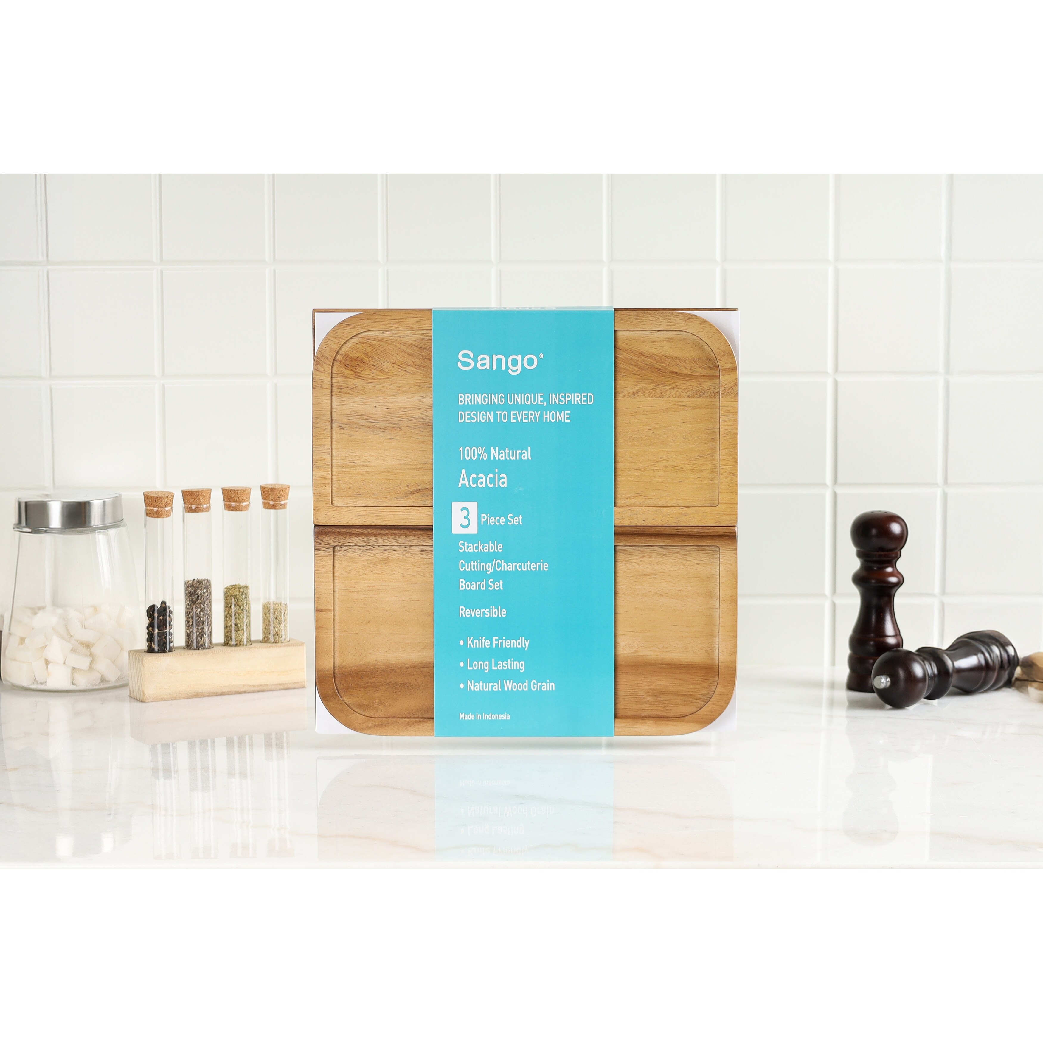 Sango Atelier Acacia Wood 3-Piece Stackable Cutting Board Set
