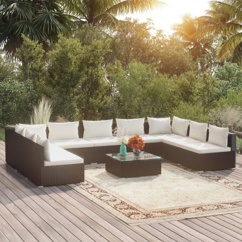 vidaXL Patio Lounge Set Outdoor Sectional Sofa Set Table Garden Poly Rattan - 27.6" x 27.6" x 23.8"