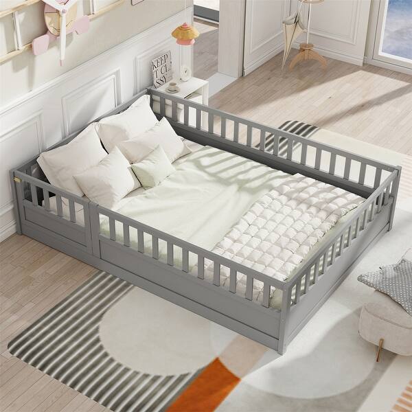 slide 2 of 12, Full Size Floor Bed with Support slat and High Security Barrier Grey