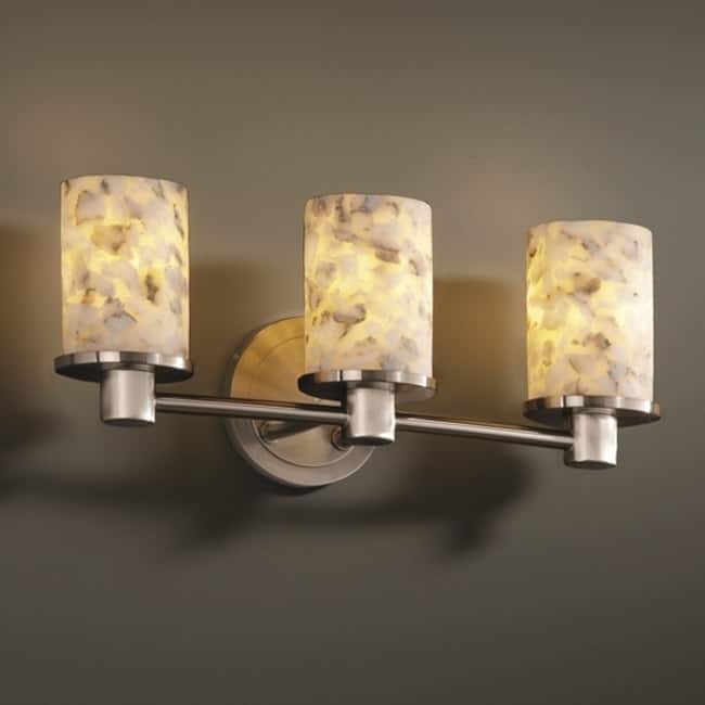Justice Design Alabaster Rocks Rondo 3-light Brushed Nickel Bath Bar, Cylinder - Flat Rim Shade