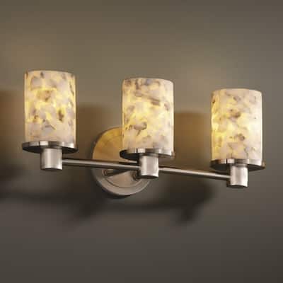 Justice Design Alabaster Rocks Rondo 3-light Brushed Nickel Bath Bar, Cylinder - Flat Rim Shade