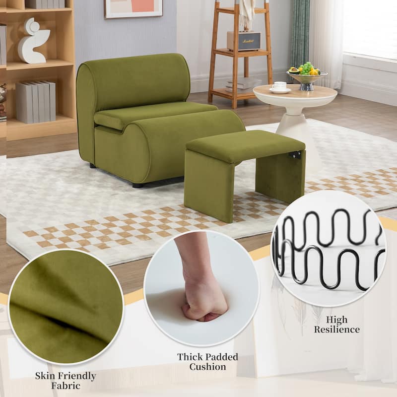 Upholstered Tufted Living Room Chair Textured velvet Fabric Accent Chair with Metal Stand