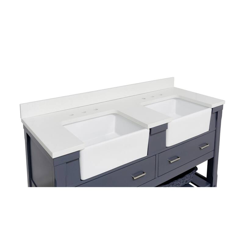 KitchenBathCollection Charlotte 60" Double Farmhouse Vanity with Quartz Top