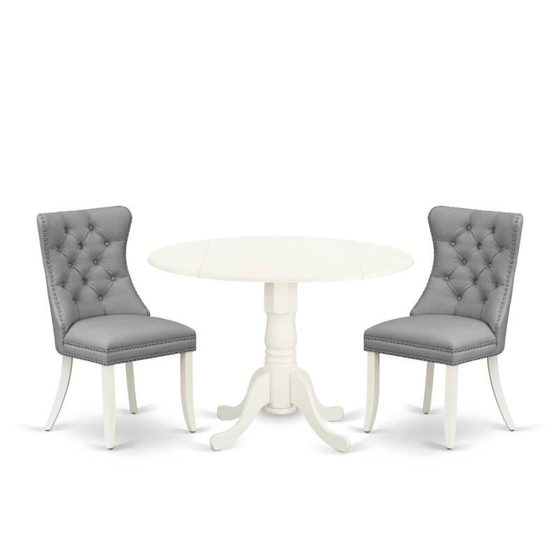 3-Piece Linen white Solid Wood Top-Round Upholstered Dining Room Set -Seats 4