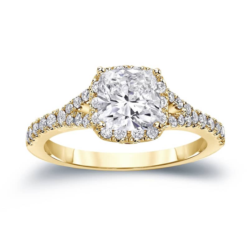 Auriya 14k Gold 1 1/2ctw Cushion-cut Halo Diamond Engagement Ring Certified - Yellow - 4.5