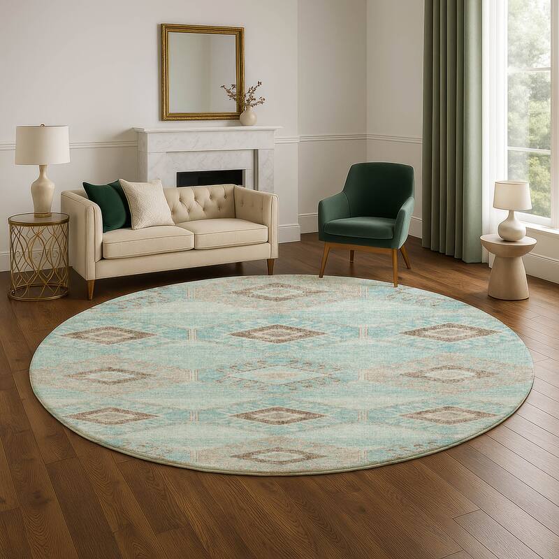 Premium Washable Super Soft Modern Global Mayfield Rug - Teal - 8' x 8'
