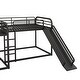 preview thumbnail 8 of 7, Black Full over Twin L-Shaped Bunk Bed with Slide, Ladder, and Study Space