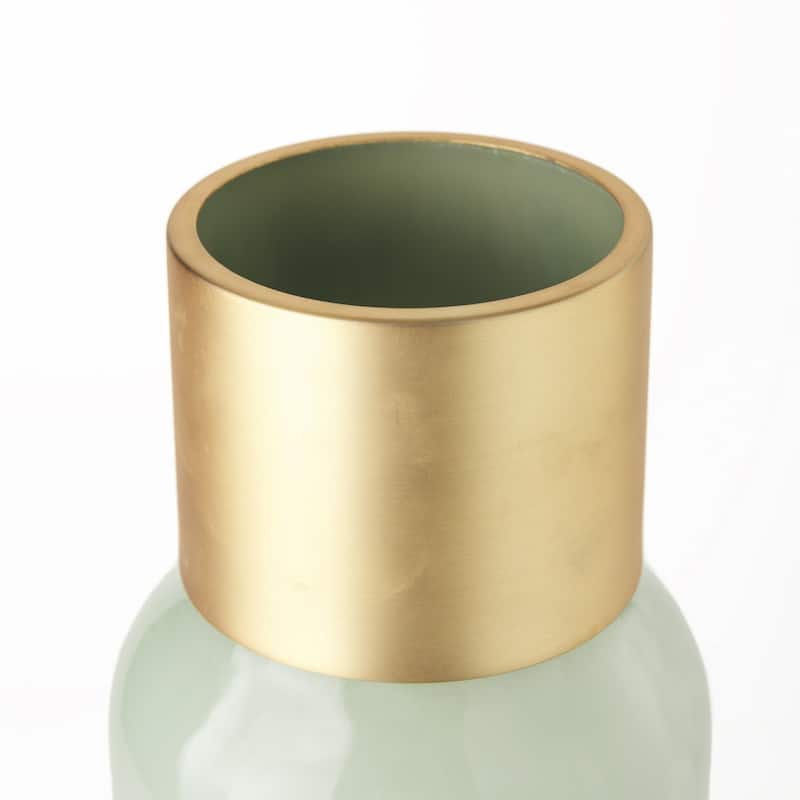 Smokey Green and Glass Narrow Vase - 6" W x 17" H x 6" D