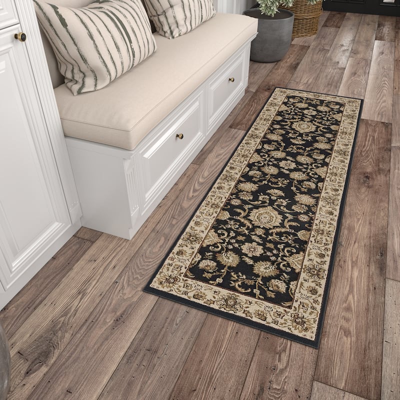 Soho Traditional Floral Oriental Indoor Area Rug - 2'3'' x 7'3'' Runner - Black