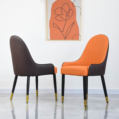 Modern PU Sponge-Filled Dining Chair Solid Wood Metal Legs Set of 2