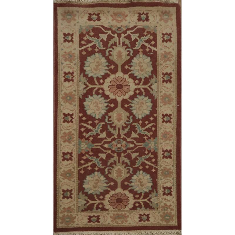 Hand Knotted Oriental 100% Wool Carpet Traditional Floral Brown Ziegler Area Rug - 3' 8'' X 2' 0''