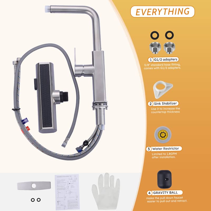 WOWOW Single Handle Pull Out Sprayer Kitchen Faucet with 3-Mode Advanced Spray