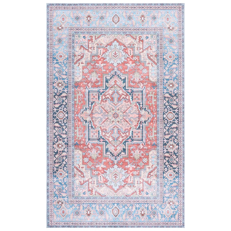 SAFAVIEH Arizona Filoftea Machine Washable & Slip Resistant Rug - 6' Square - Rust/Blue