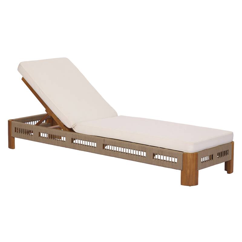 Christopher Knight Home - Ellery Acacia Wood Outdoor Adjustable Chaise Lounge with Cushion & Handwoven Rope Accents