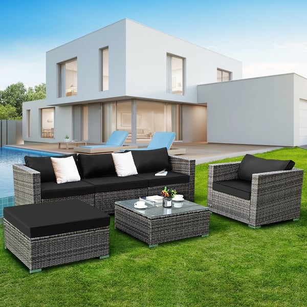 Shop Black Friday Deals On Costway 6pc Furniture Set Steel Patio Sofa Pe Gray Rattan Couch 2 Set Overstock 16120455