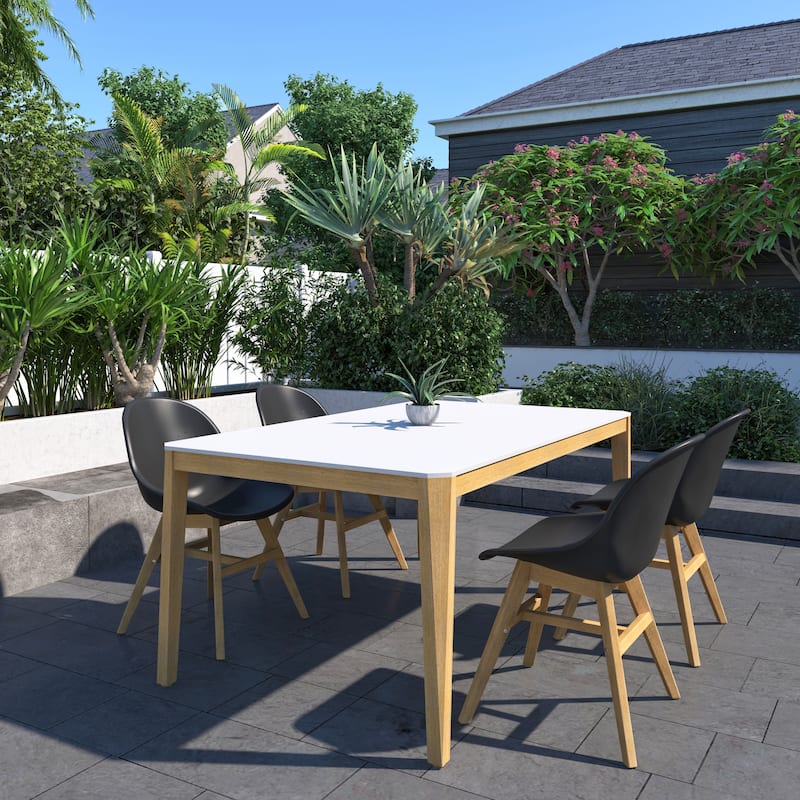 Amazonia Caroleus Outdoor Patio Wood Dining Set - Black Chairs - Small White Table - 5-Piece Sets