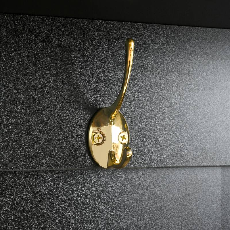 Modern Storage Hall Tree with Bench - Glossy Doors, 6 Gold Hooks