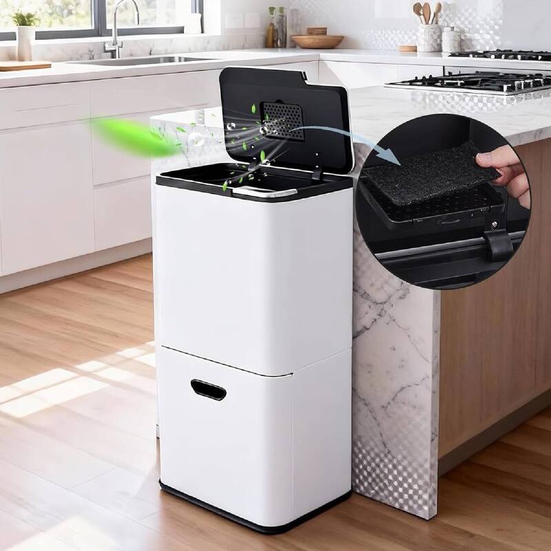 16 Gal Dual Compartment Recycling Bin Kitchen Trash Can