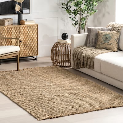 Nuloom Solveig Farmhouse Jute and Seagrass Tasseled Area Rug