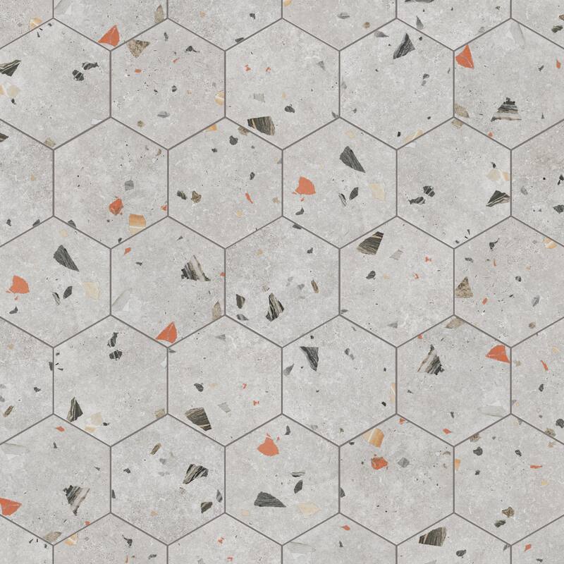 Merola Tile Sonar Hex Silver 8-5/8" x 9-7/8" Porcelain Floor and Wall Tile
