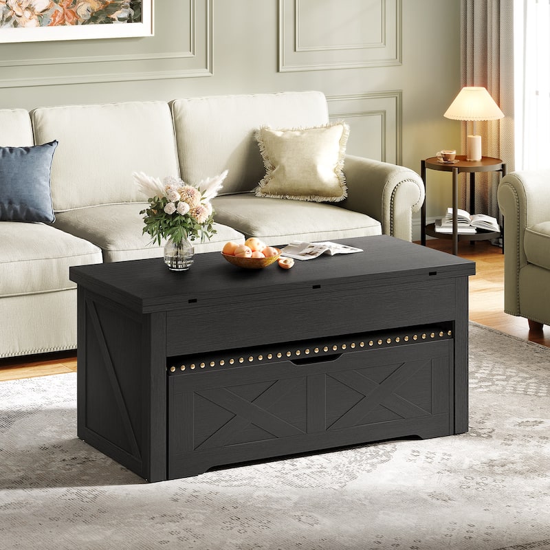 Moasis Farmhouse Lift-Top Coffee Table Dinning Center Table with Storage Ottoman Bench Set