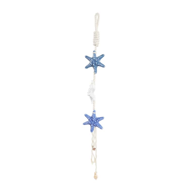 Resin Starfish Handmade Layered Home Wall Decor with White Hanging Rope and Seashell Accents - Cream - Roche River Decor