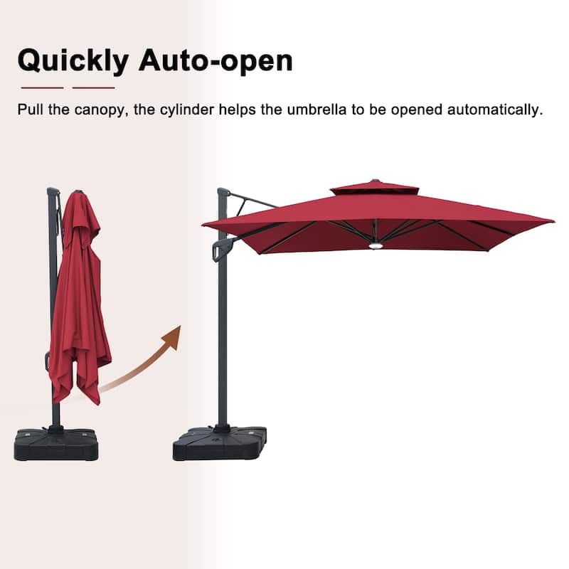 10FT Patio Cantilever Umbrella with Bluetooth Speaker & Lighting (Includes Base)
