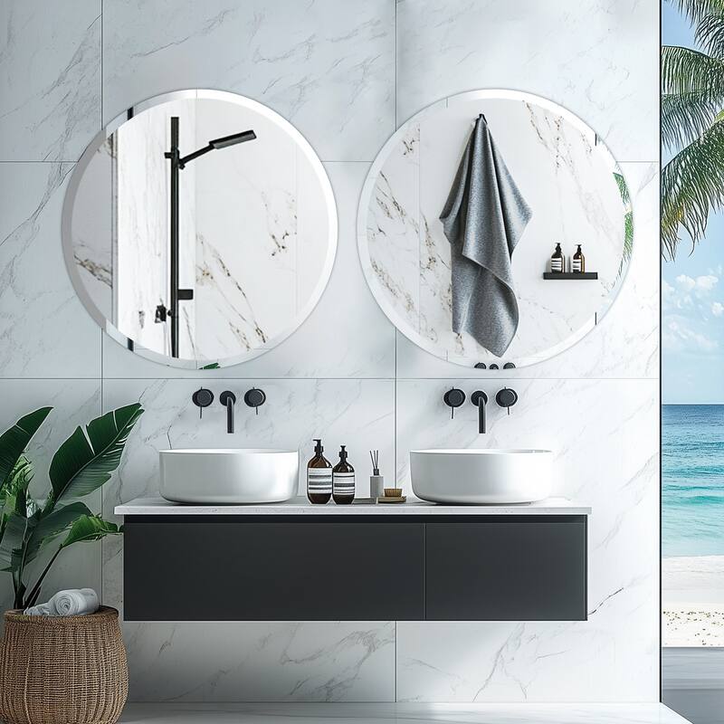 Frameless Bathroom Mirror Wall Mounted Modern Stylish Design with Contemporary Bevelled Edges