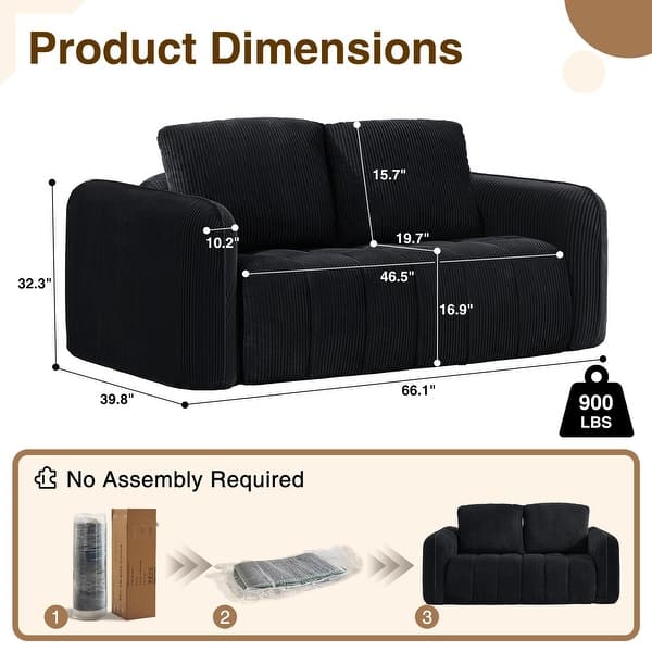 dimension image slide 6 of 9, Cloud Sofa Corduroy Deep Seat Couch Oversized Compression Loveseat Sofa