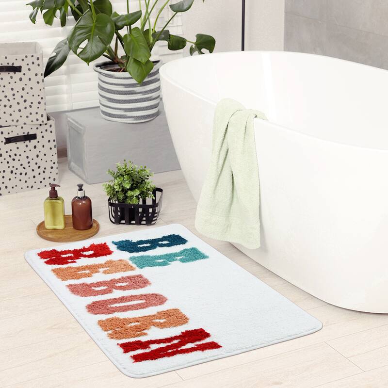 Cute Letter Pattern Bathroom Rugs, Soft and Absorbent Bath Floor Mat, Non-Slip Shaggy Bath Carpet, Bath Mats for Sink