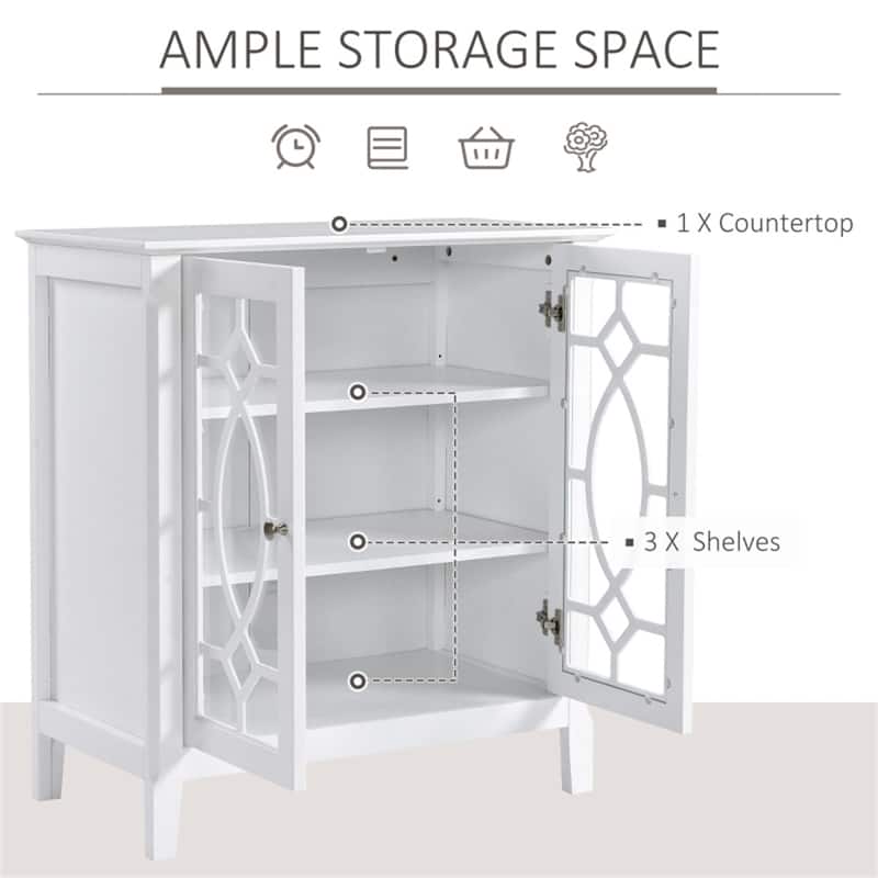 White MDF and Glass Enclosed Storage Cabinet with Glass Doors Adjustable Shelves Multi Purpose Buffet TV Console
