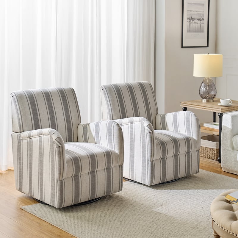 Pancy Traditional Swivel Armchair with Jacobean Strip Pattern Set of 2 by HULALA HOME