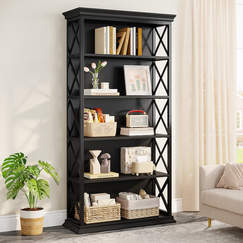 71-inch Tall 6-tier Industrial Bookcase - 11.8"D x 31.5"W x 70.86"H - Black