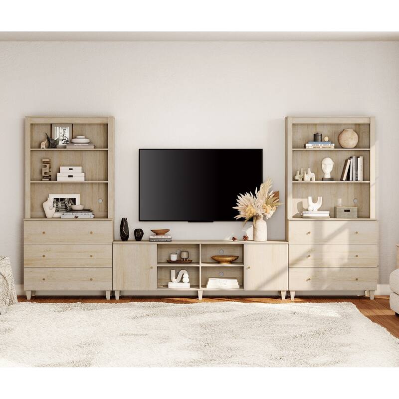 WAMPAT Modern TV Stand and Bookcase Set for 75" TVs