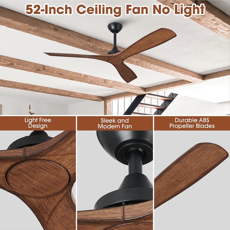 Parrot Uncle 52" Matte Black/ White 3 Blades Indoor Propeller Ceiling Fan with Remote, No Lights