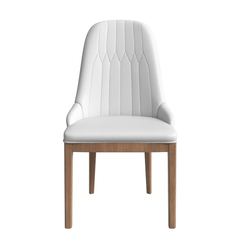 Leather Dining Chair with Rubberwood Legs Side Charis Sleek Diamond Stitching Back